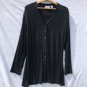 Black Knit Button Up Long Sleeve Top Shirt Chico's Travelers Size 2 Acetate